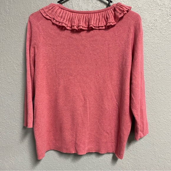 TALBOTS ruffled neck 3/4 sleeve cardigan women’s petite size large pink - Picture 3 of 3